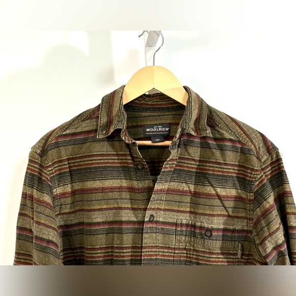 Woolrich Olive Blanket Stripe Flannel Shirt Men’s M Cotton Workwear Tall Long - Picture 3 of 6